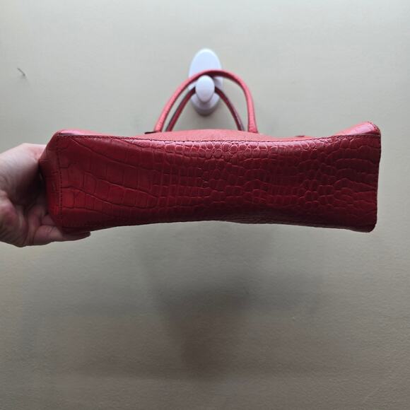 Kate Spade New York Leather Croc Embossed Tote Shoulder Handbag Red/Orange - Picture 7 of 14